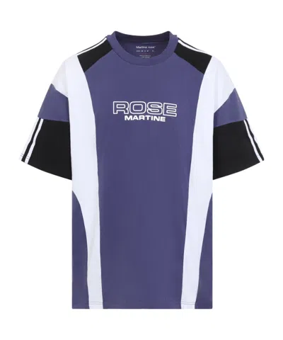 Martine Rose Purple Indigo Blue Cotton Oversized Panelled T-shirt In Purple