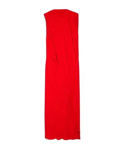 Balenciaga Silk-wool Draped Cape Midi Dress In Red