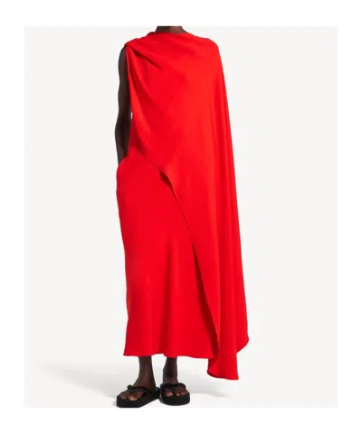 Balenciaga Silk-wool Draped Cape Midi Dress In Red