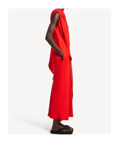 Balenciaga Silk-wool Draped Cape Midi Dress In Red