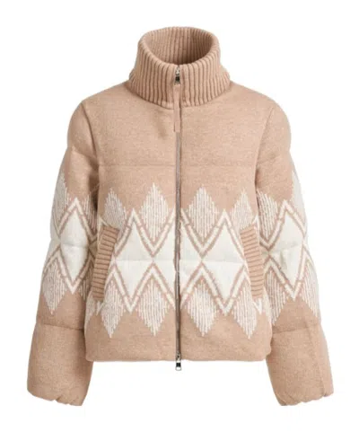 Varley Belinda Padded Fair Isle Knitted Jacket In Neutral