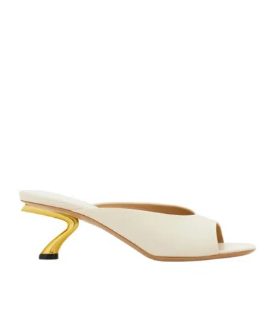 Ferragamo Ivory Leather Igea Mules In Metallic