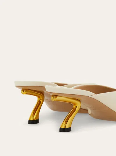 Ferragamo Ivory Leather Igea Mules In Metallic