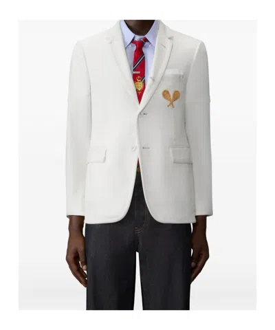 Thom Browne Embroidered Blazer In White