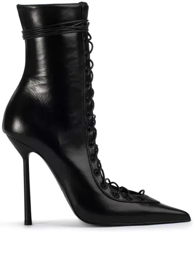 Le Silla Colette Lace-up Leather Ankle Boot In Black