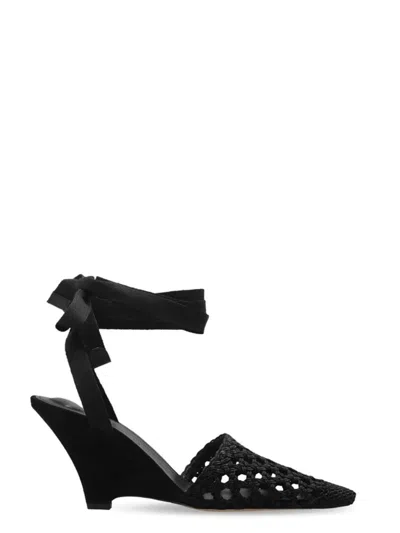 Jacquemus Wedge Espadrille Mules Pointed Toe Ribbon In Black