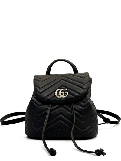Gucci Quilted Nappa Leather Chevron Shoulder Bag With Double G Hardware In Black