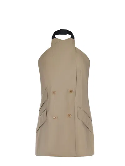 Max Mara Maxmara Mxsnuraghe Sleeveless Jacket In Wool And Silk Poplin In Gray