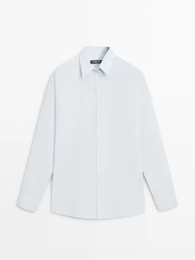 Massimo Dutti Camisa Popelín Con Algodón In Blue