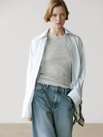 Massimo Dutti Camisa Popelín Con Algodón In Blue