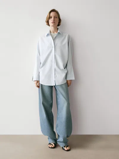 Massimo Dutti Camisa Popelín Con Algodón In Blue