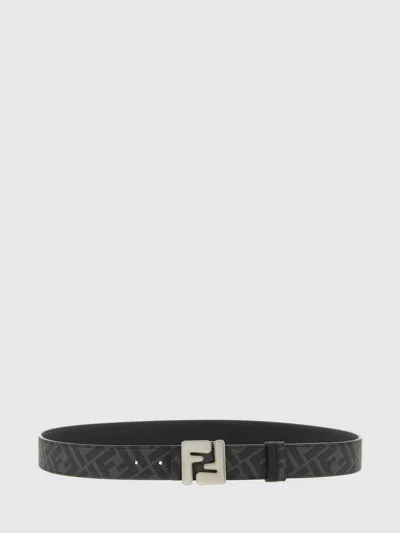 Fendi Ff Squared Leather And Ff Canvas Reversible Belt Accessories In Black