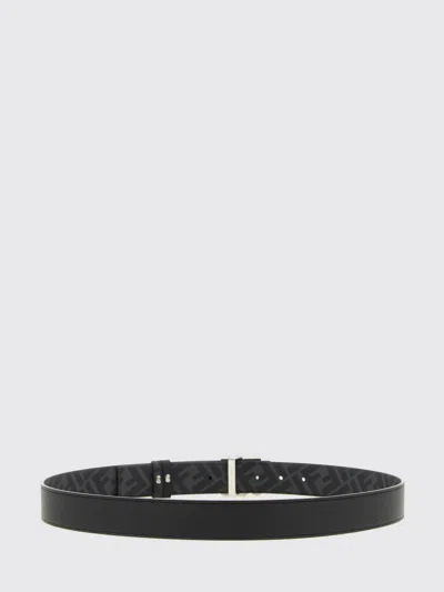 Fendi Ff Squared Leather And Ff Canvas Reversible Belt Accessories In Black