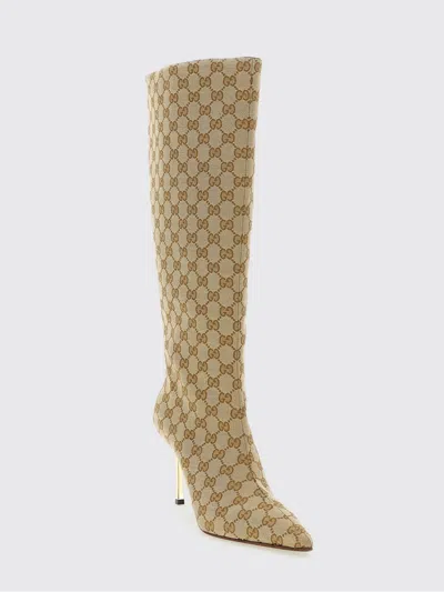 Gucci Knee Length Stiletto Heel Pointed Toe Boots In Brown