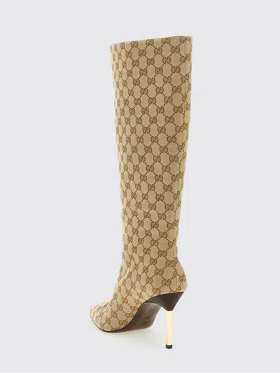 Gucci Knee Length Stiletto Heel Pointed Toe Boots In Brown