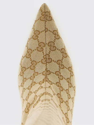 Gucci Knee Length Stiletto Heel Pointed Toe Boots In Brown