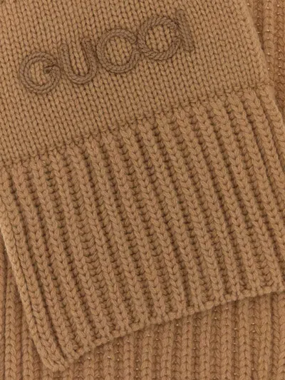 Gucci Wool Blend Scarf Rectangular Ribbed Knit In Brown
