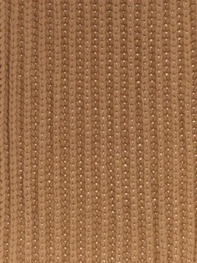 Gucci Wool Blend Scarf Rectangular Ribbed Knit In Brown