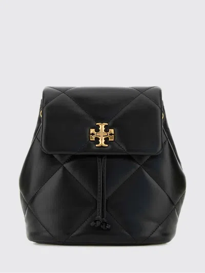 Tory Burch Kira Black Backpack With Metallic Logo Plate On The Front In Quilted Leather Woman In Black