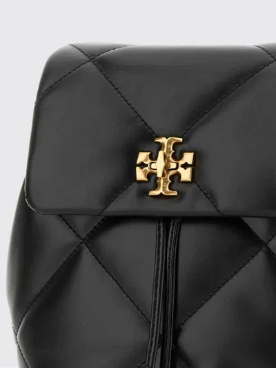 Tory Burch Kira Black Backpack With Metallic Logo Plate On The Front In Quilted Leather Woman In Black