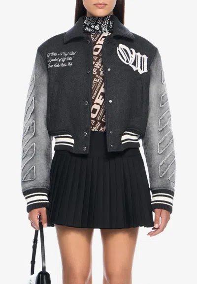 Off-white Gothic Class Varsity Bomber Jacket In Gray