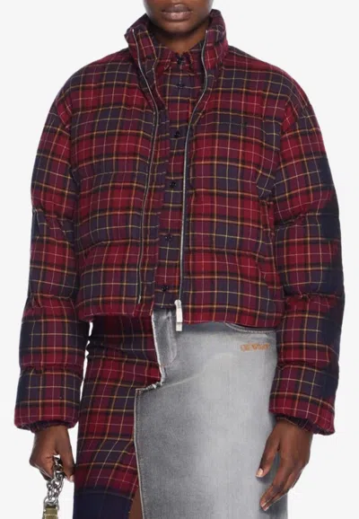 Off-white Arrow Spray Plaid Check Puffer Jacket In Multi