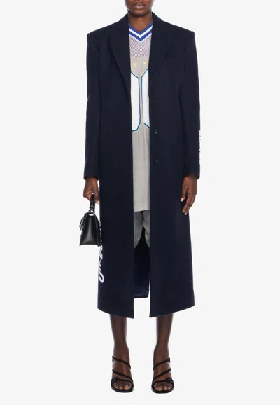 Off-white Long Tailored Wool Coat In Blue