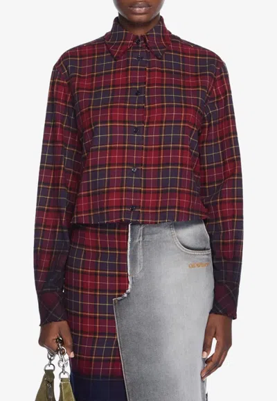 Off-white Arrow Spray Plaid Check Puffer Jacket In Multi