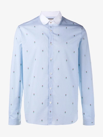 Shop Gucci Floral Embroidered Striped Shirt In Blue
