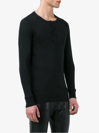 Shop Merz B Schwanen Merz B. Schwanen Long-sleeved 'henley' Cotton T-shirt In Black