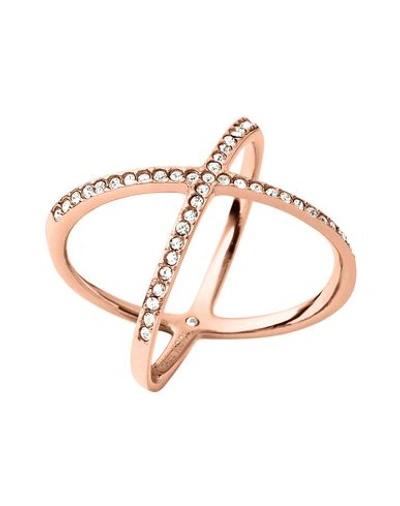 Michael Kors Pave Crystal Crisscross Ring, Rose Golden In Copper