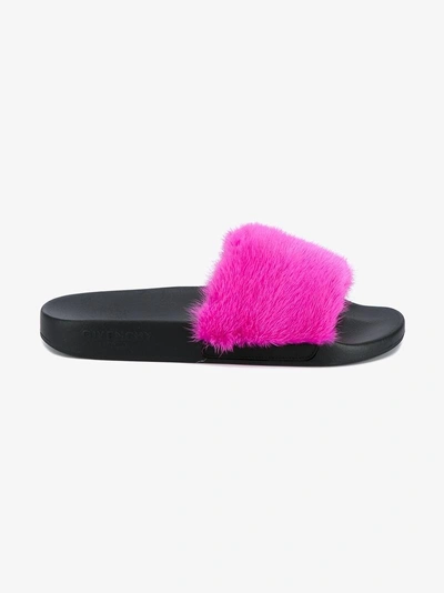 Shop Givenchy Ladies Fuchsia Pink And Black Urban Fur Slides, Size: 35 In Pink/purple