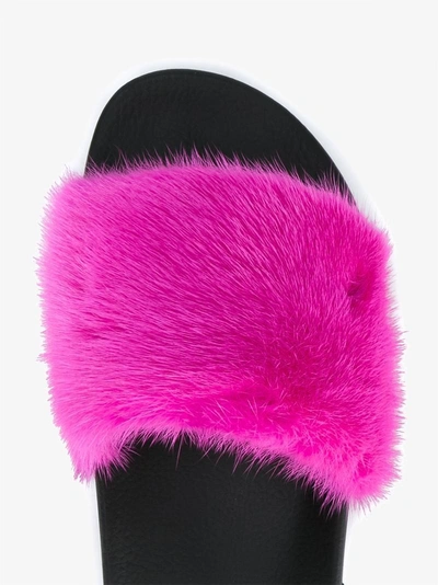 Shop Givenchy Ladies Fuchsia Pink And Black Urban Fur Slides, Size: 35 In Pink/purple