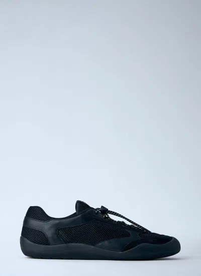Prada Speedrock Leather And Mesh Fabric Sneakers Shoes In Black