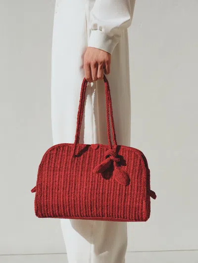 Jacquemus Medium Le Turismo Raffia Shoulder Bag In Burgundy