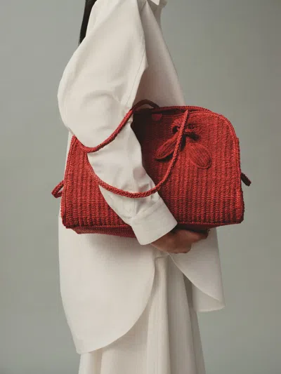 Jacquemus Medium Le Turismo Raffia Shoulder Bag In Burgundy