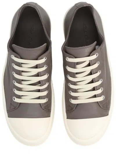 Rick Owens Brown Solid Low Sneakers In Gray