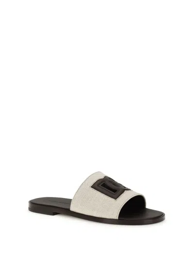 Dolce & Gabbana Canvas Sandals Flat Sole Open Toe In Multi