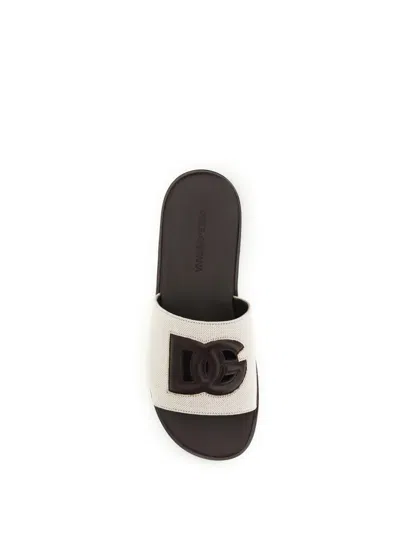 Dolce & Gabbana Canvas Sandals Flat Sole Open Toe In Multi
