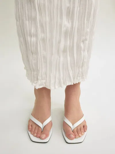 Totême Off-white Croco-embossed Leather Heeled Flip-flop Sandals