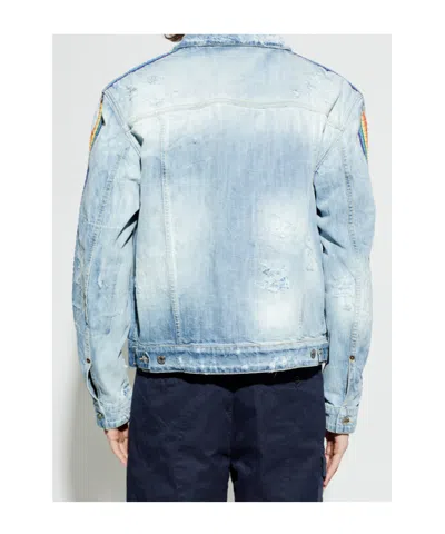 Dsquared2 Distressed Embroidered Denim Jacket In Blue