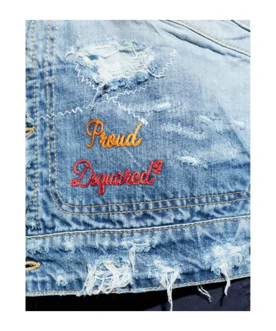 Dsquared2 Distressed Embroidered Denim Jacket In Blue
