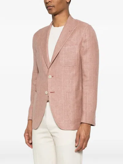 Eleventy Check Button Blazer In Pink