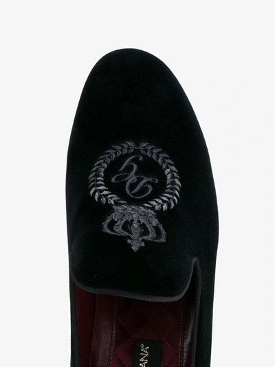 Shop Dolce & Gabbana Embroidered Velvet Slippers In Blue
