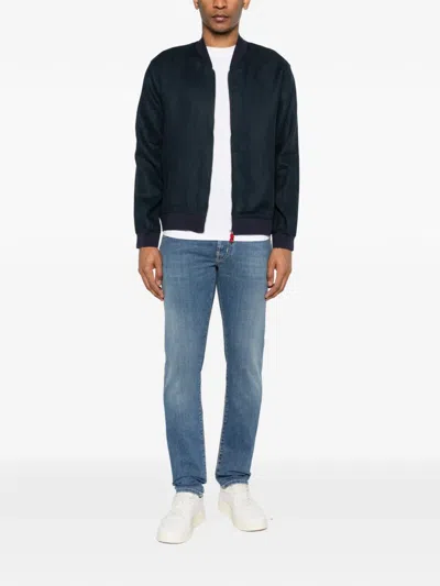 Kiton Zip Bomber Jacket In Blue