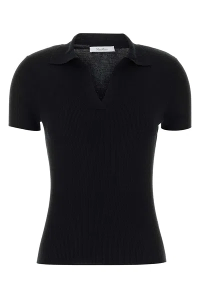 Max Mara Albero Dark Blue Virgin Wool Polo Shirt In Black
