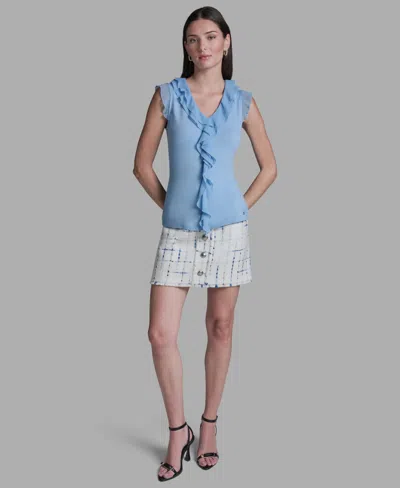 Bcbg Women's V-neck Ruffle Front Pull-on Top In Blue
