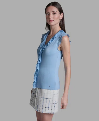 Bcbg Women's V-neck Ruffle Front Pull-on Top In Blue