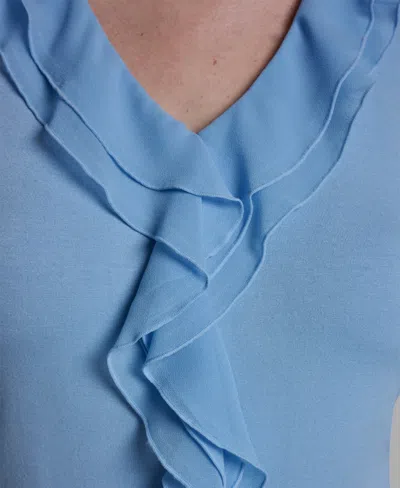 Bcbg Women's V-neck Ruffle Front Pull-on Top In Blue