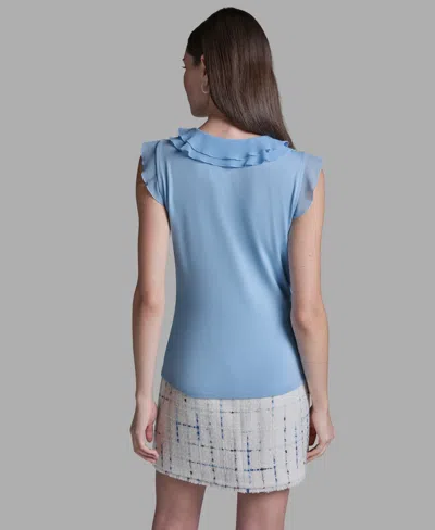 Bcbg Women's V-neck Ruffle Front Pull-on Top In Blue